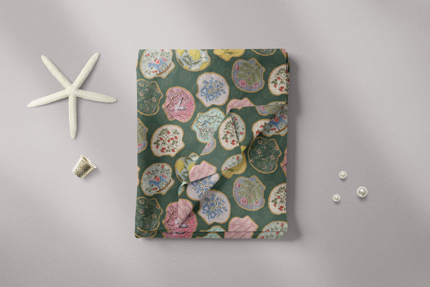Painted seashells in green