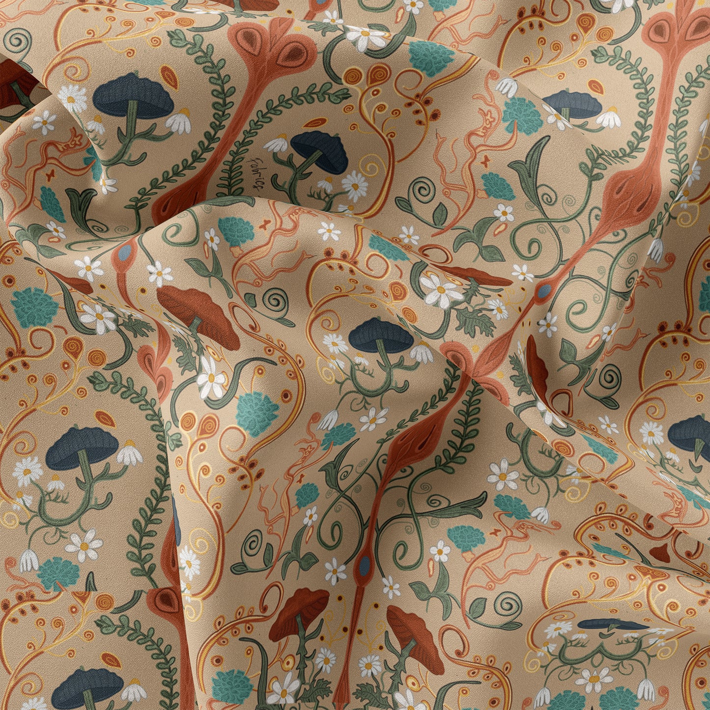 Mushrooms & daisies - beige